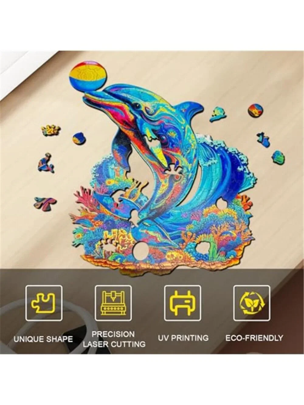 Wooden Puzzles Playful Dolphin Wooden Jigsaw Puzzle, 200 Pieces